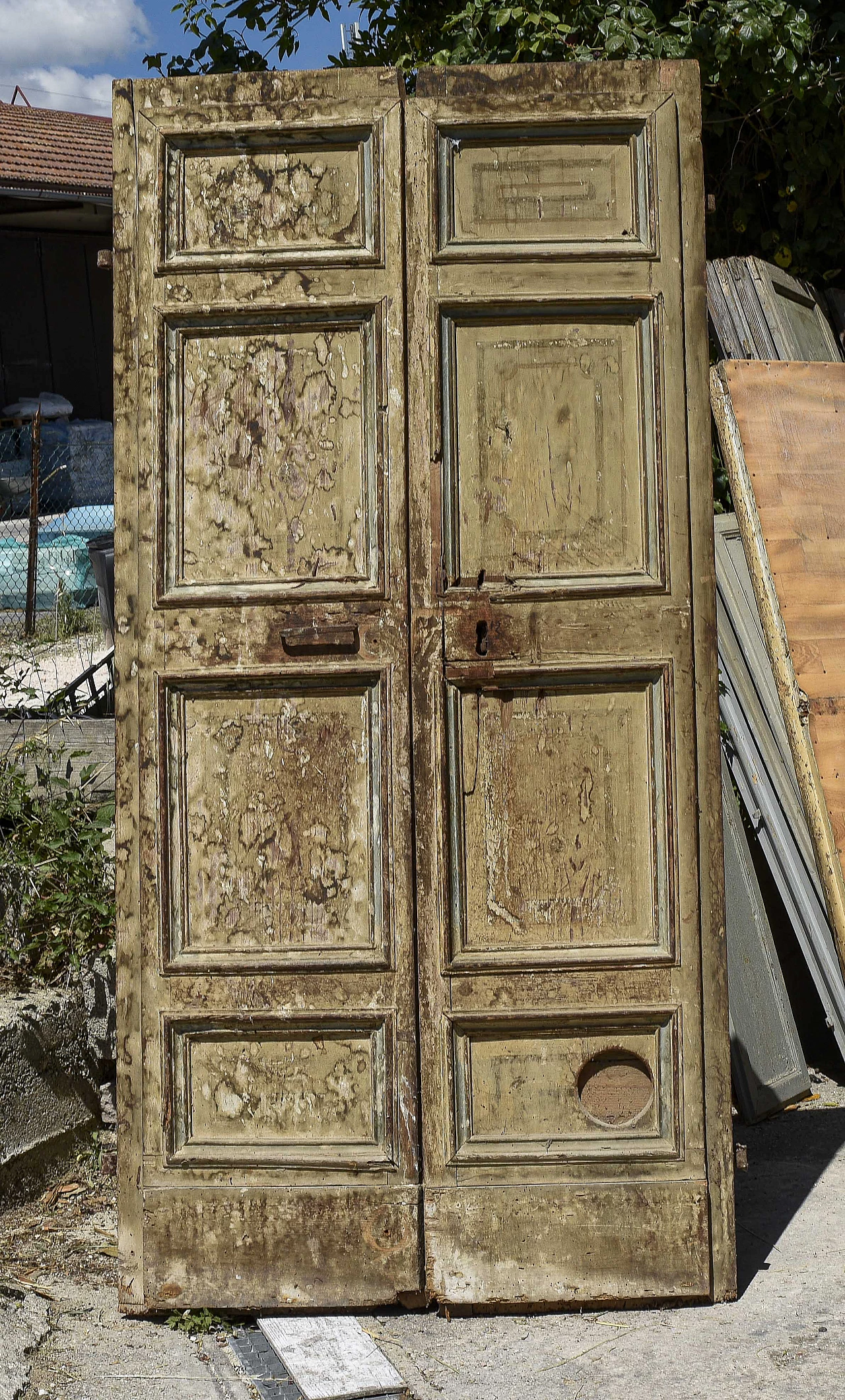 Two-leaf door with 4 panels in solid wood, 16th century 1363201