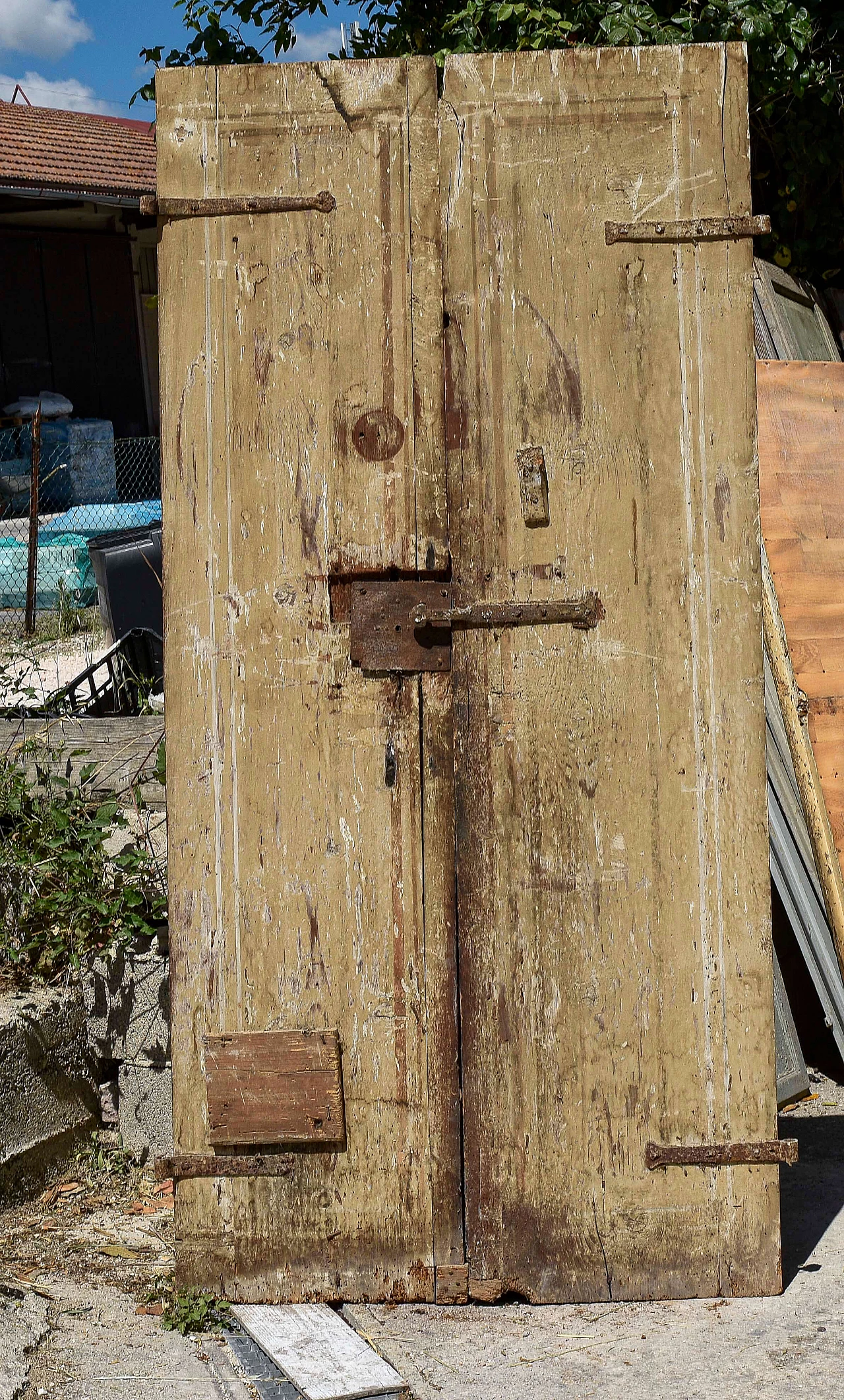 Two-leaf door with 4 panels in solid wood, 16th century 1363202