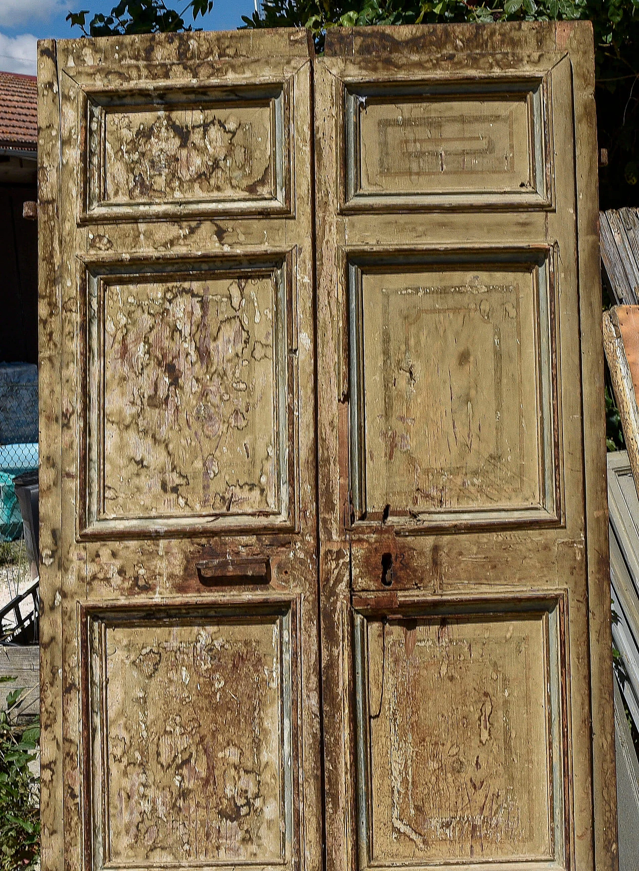 Two-leaf door with 4 panels in solid wood, 16th century 1363204