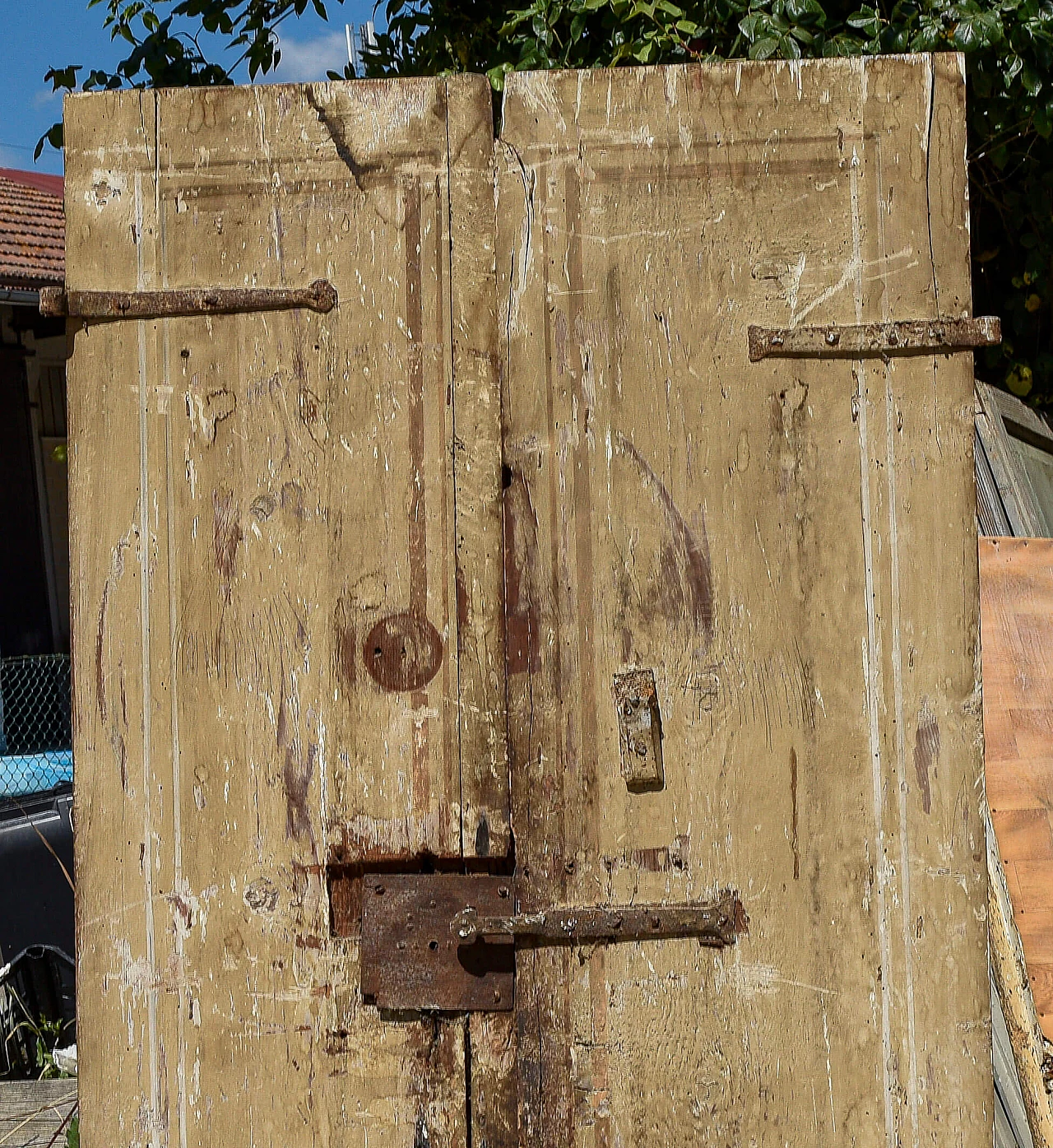 Two-leaf door with 4 panels in solid wood, 16th century 1363207