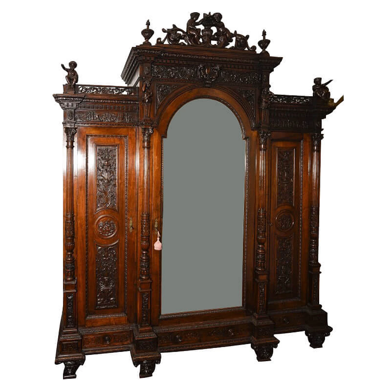 Closet in carved and sculpted walnut with mirror by Sellerio Giuseppe, 19th century 1363208