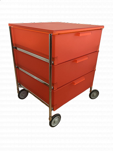 Plastic and steel chest of drawers with wheels by Kartell, 80s