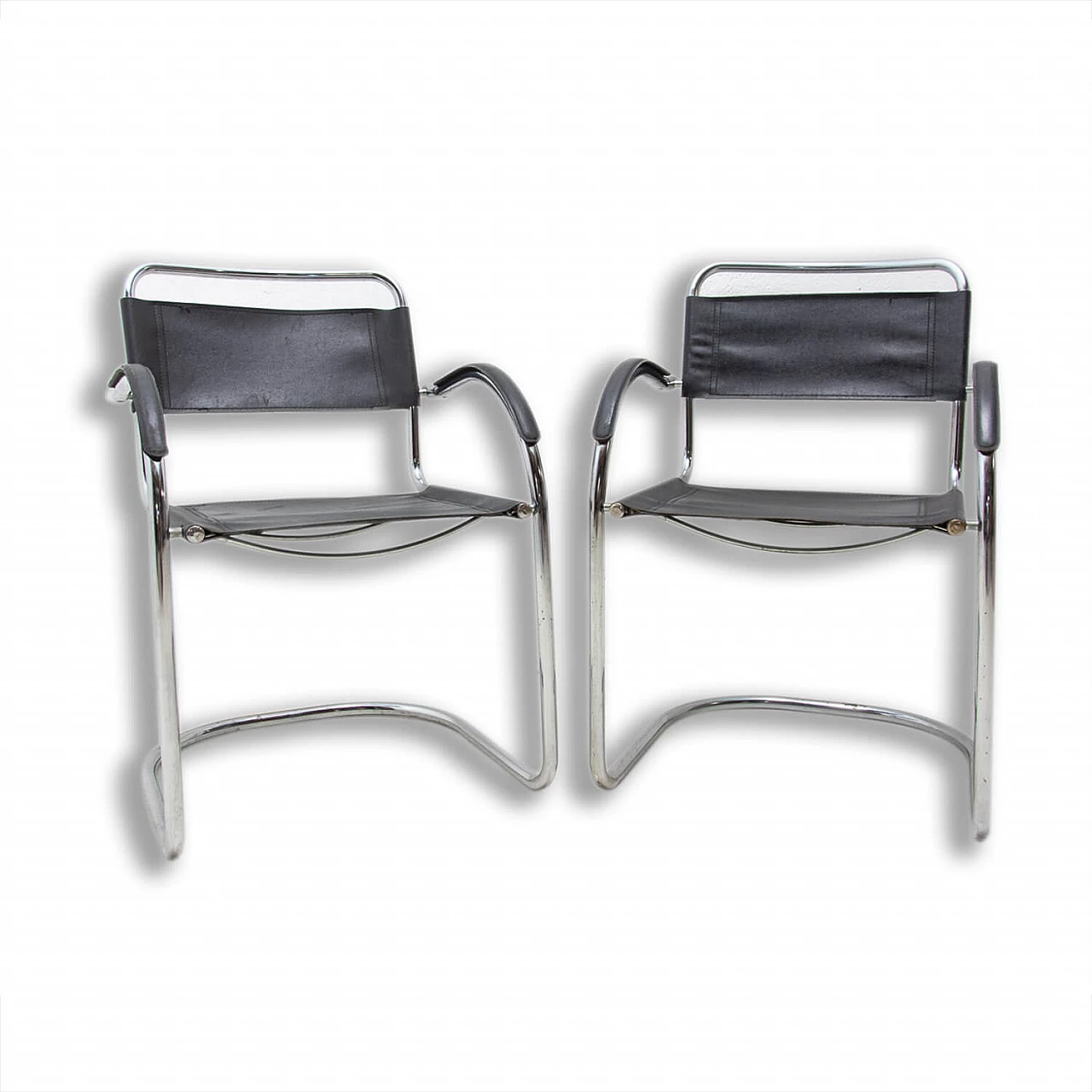 Pair of tubular steel Cantilever armchairs, 1970s 1364038