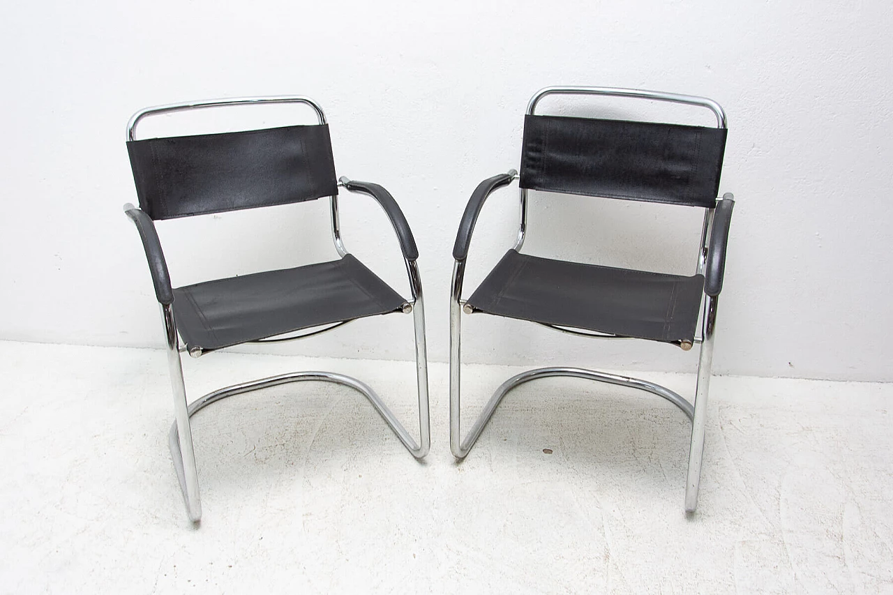 Pair of tubular steel Cantilever armchairs, 1970s 1364040