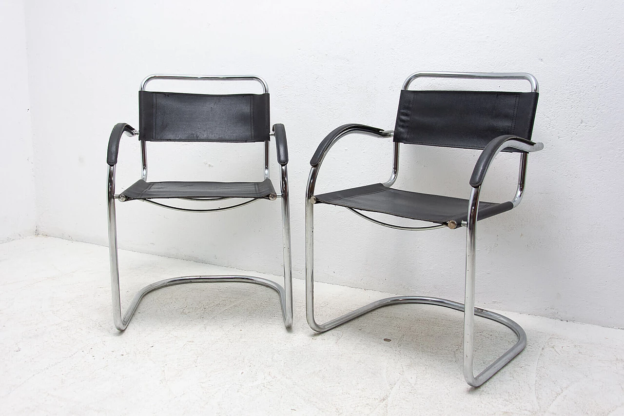Pair of tubular steel Cantilever armchairs, 1970s 1364042