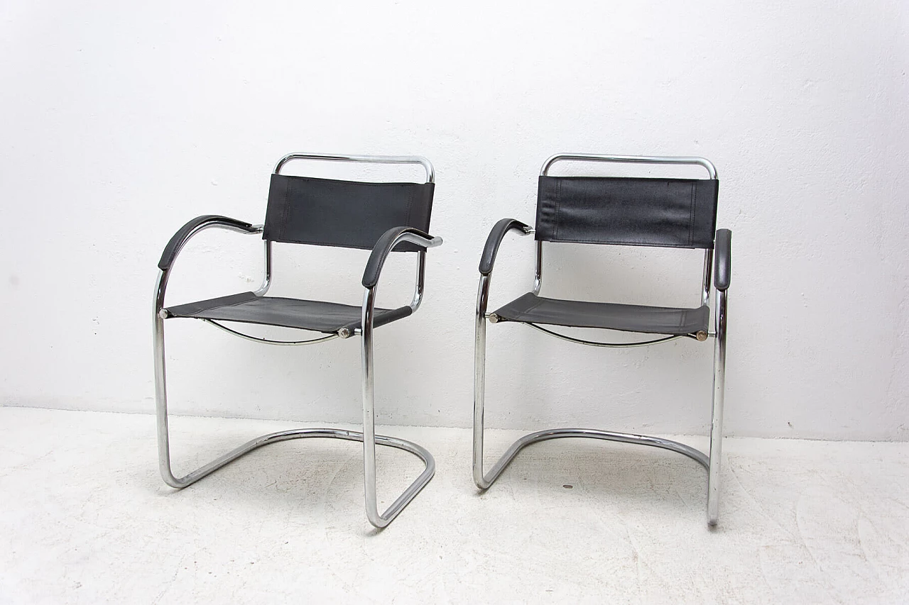 Pair of tubular steel Cantilever armchairs, 1970s 1364043