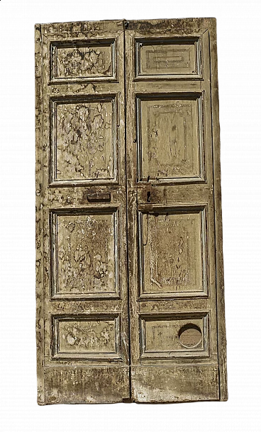 Two-leaf door with 4 panels in solid wood, 16th century