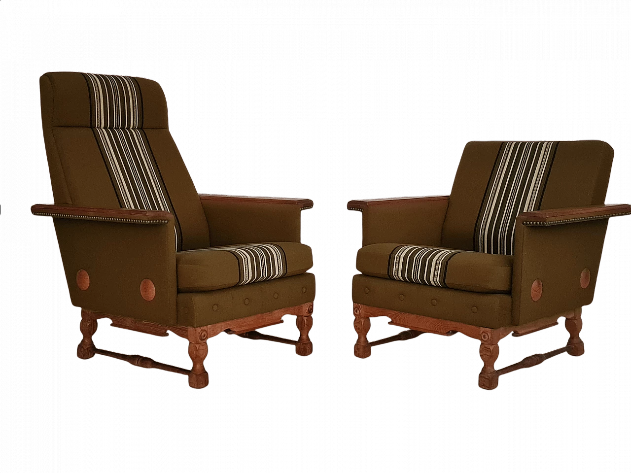 Pair of Danish oak and wool armchairs, 1970s 1364248