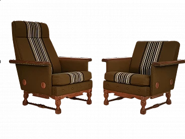 Pair of Danish oak and wool armchairs, 1970s