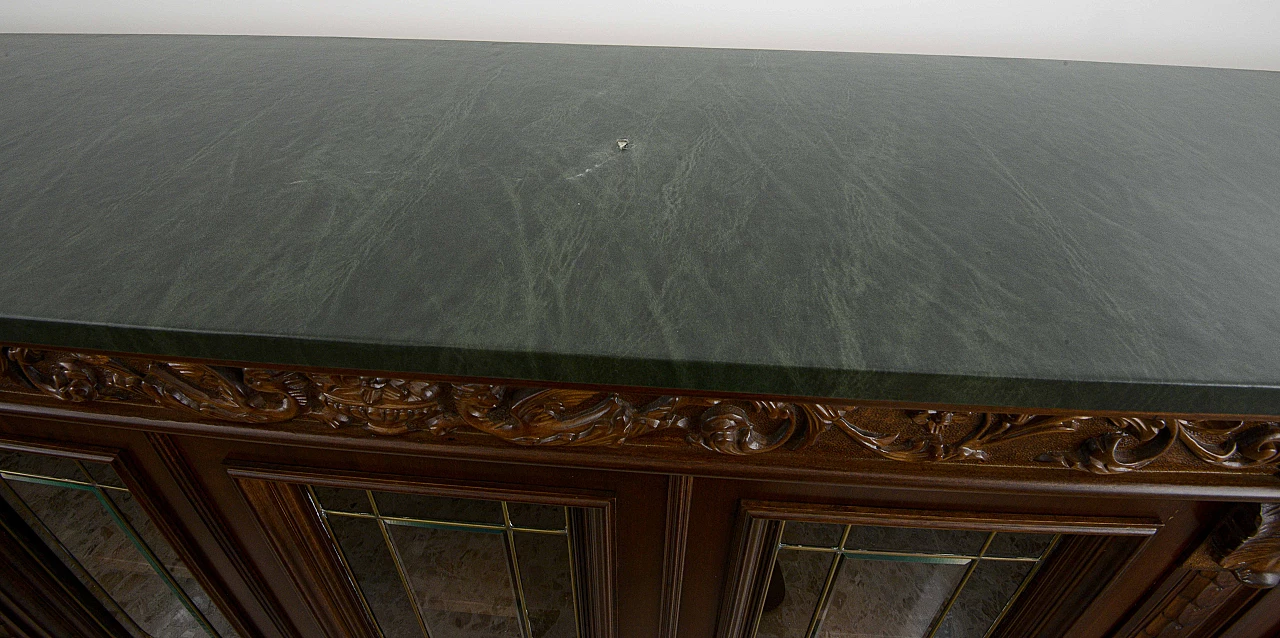 Carved showcase bookcase with lion's paw feet and leatherette top 1364262