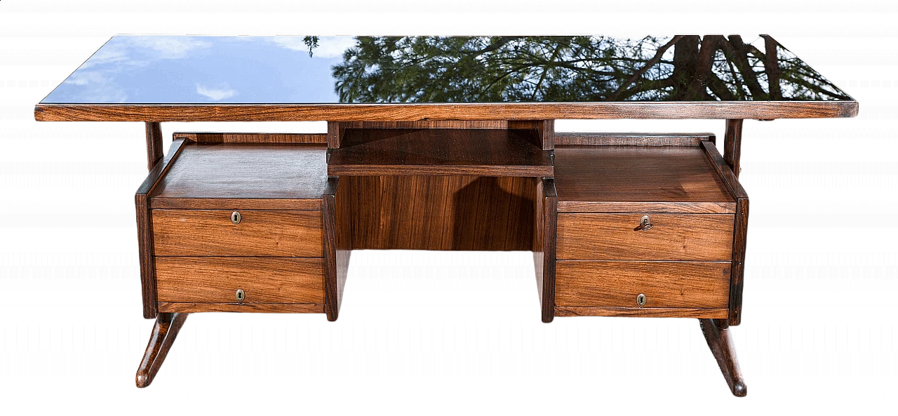 Scrivania in palissandro con piano in vetro verniciato, anni '50 1364328