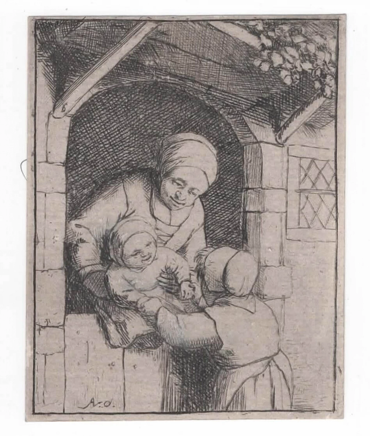 Adriaen van Ostade, Donna con due fanciulli, acquaforte, 1675 1364413