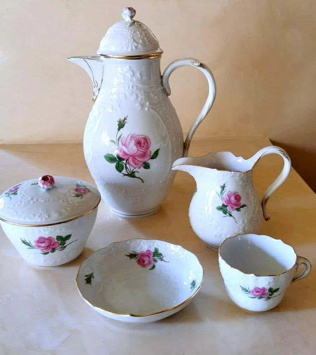 Set da caffè in stile Biedermeier in porcellana dipinta a mano di Meissen, anni '30 1364462