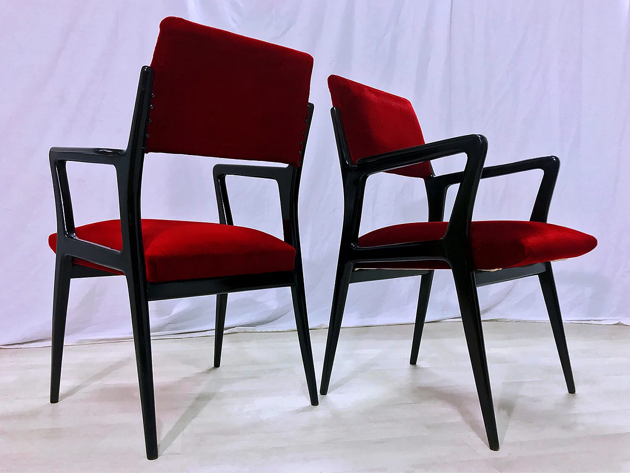 Pair of red velvet armchairs, 1950s 1364778