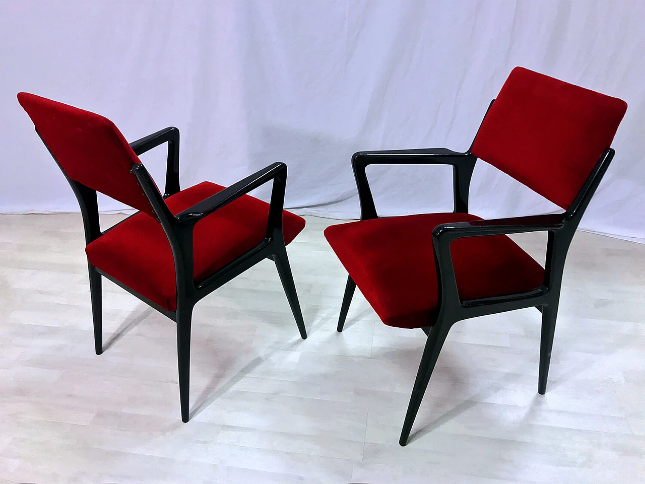 Pair of red velvet armchairs, 1950s 1364779