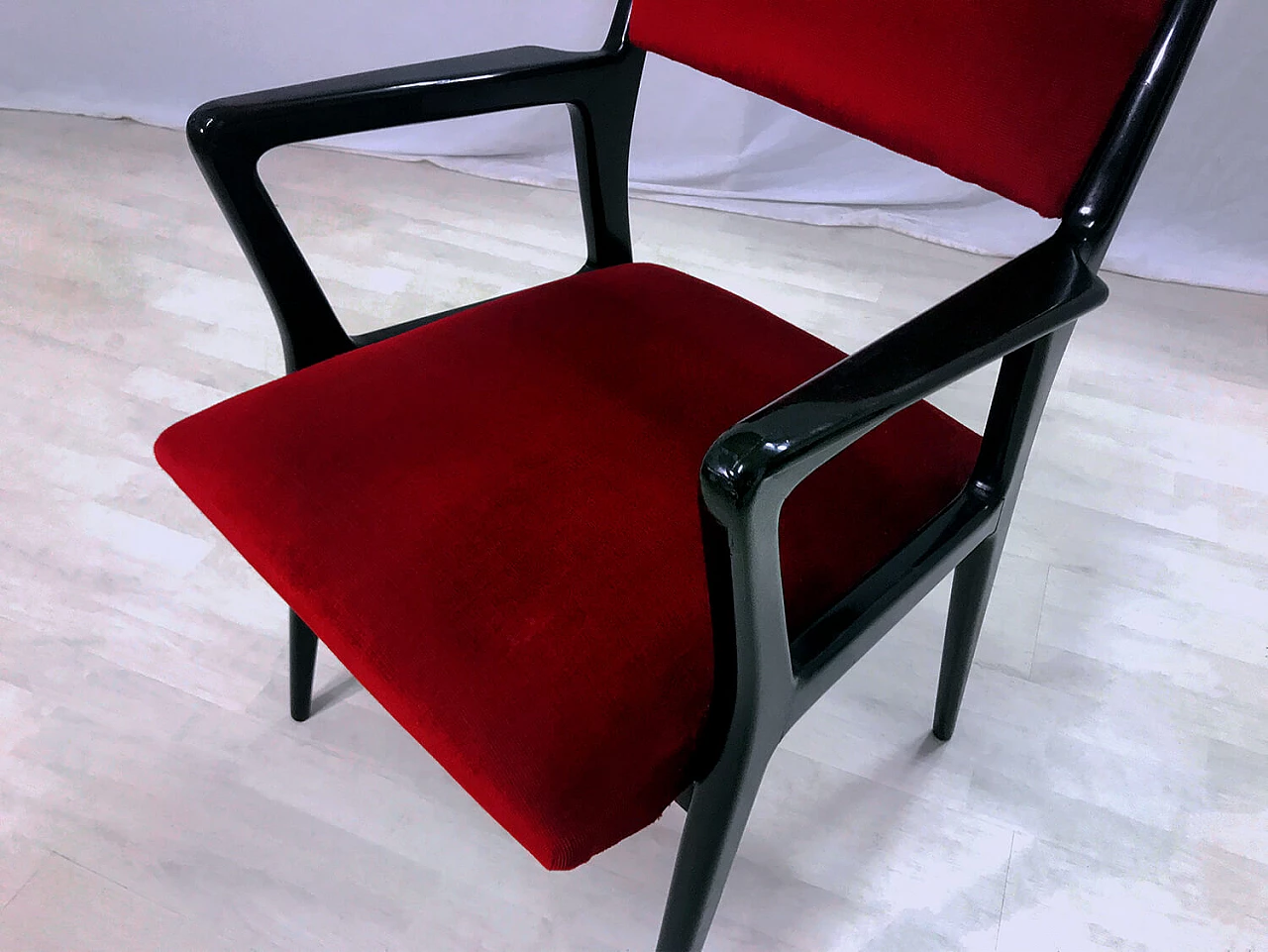 Pair of red velvet armchairs, 1950s 1364780