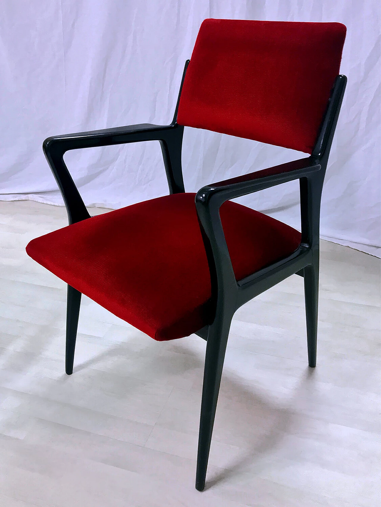 Pair of red velvet armchairs, 1950s 1364781