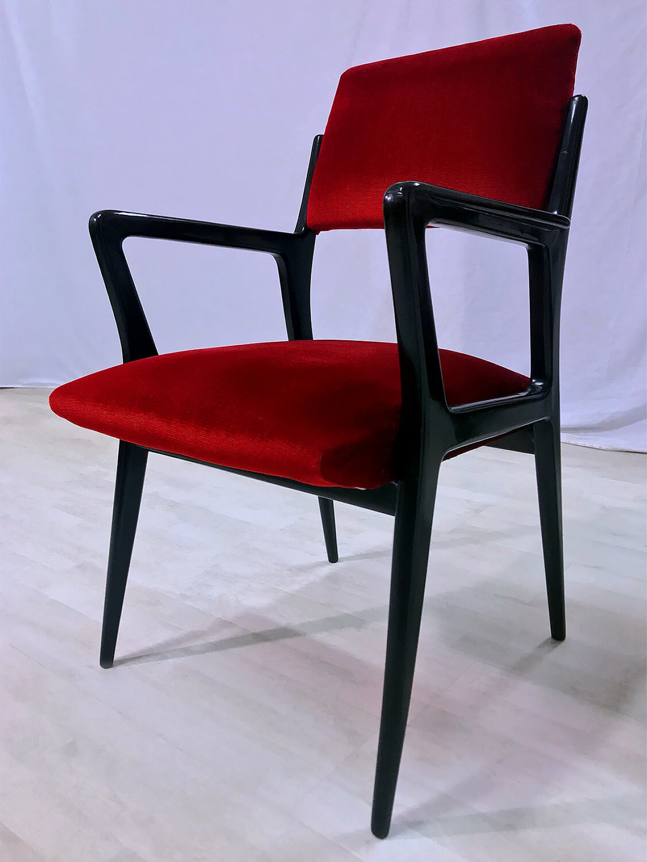 Pair of red velvet armchairs, 1950s 1364782