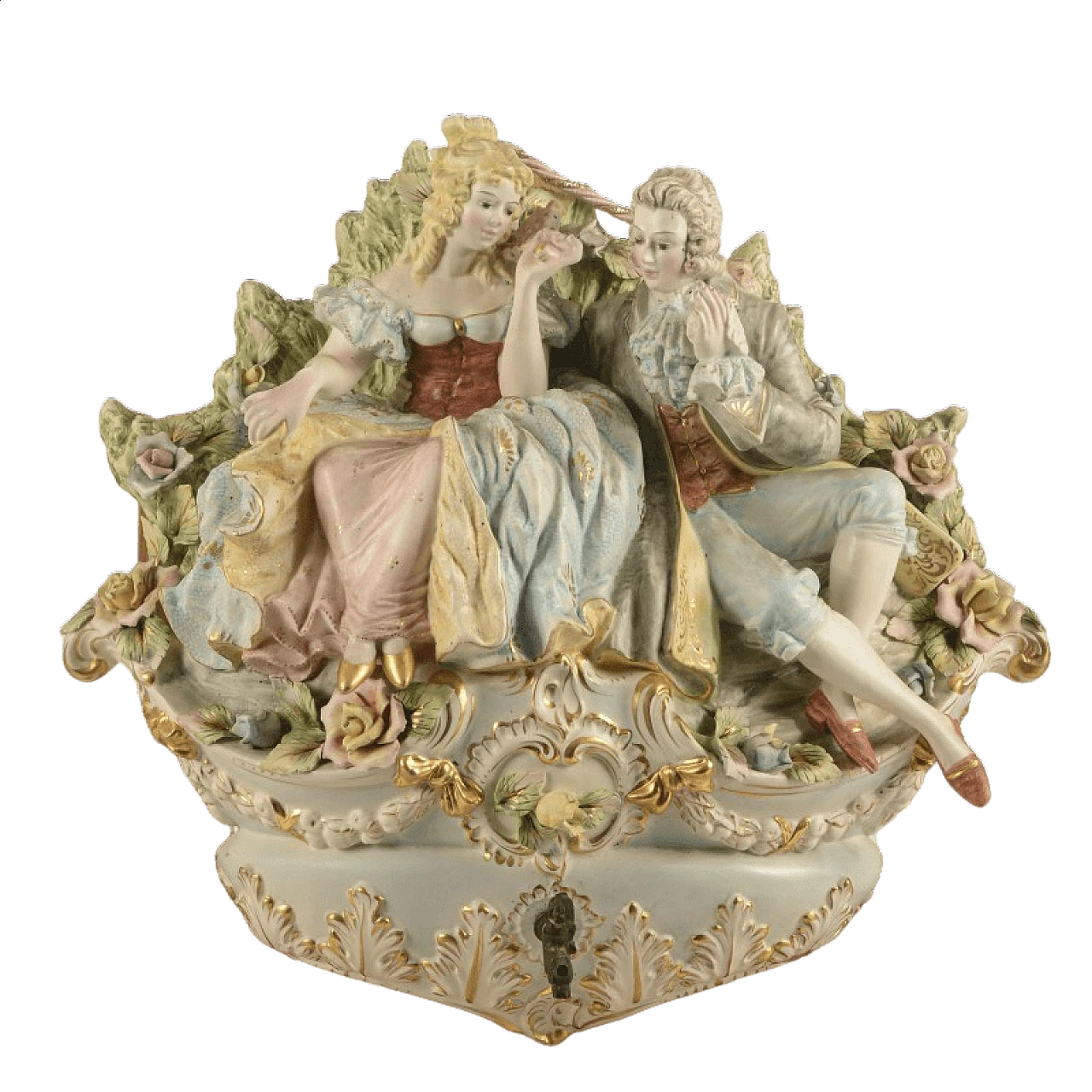Sculptural group depicting two lovers in 18th century ceramic costumes 1364791