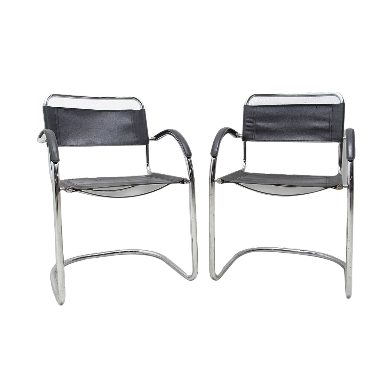 Pair of tubular steel Cantilever armchairs, 1970s 1364926