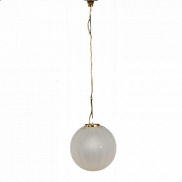 Murano glass handblown frosted drop pendant with brass details, 1970s