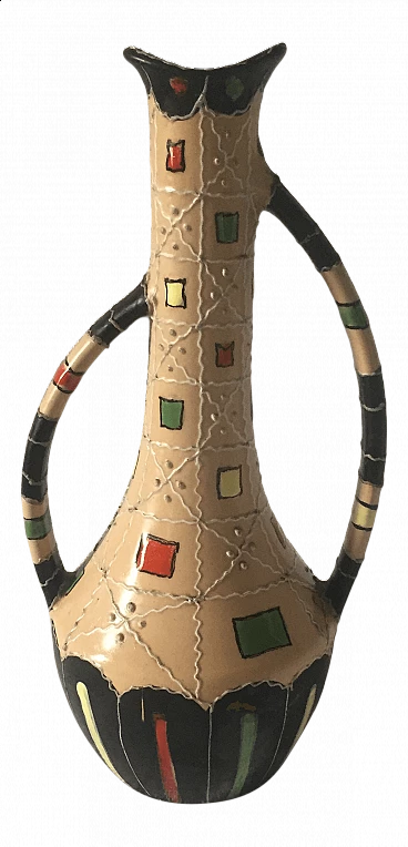 Brocca in maiolica policroma di Deruta, anni '40