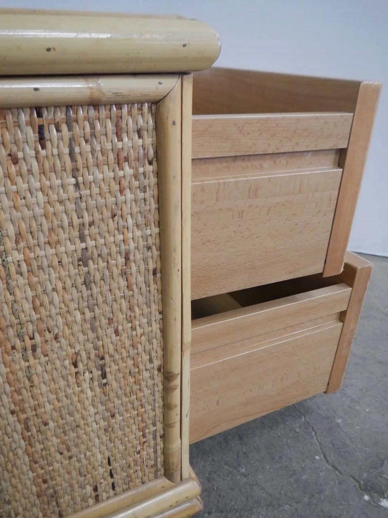 Chest of drawers in bamboo and wicker, 1960s 1365185