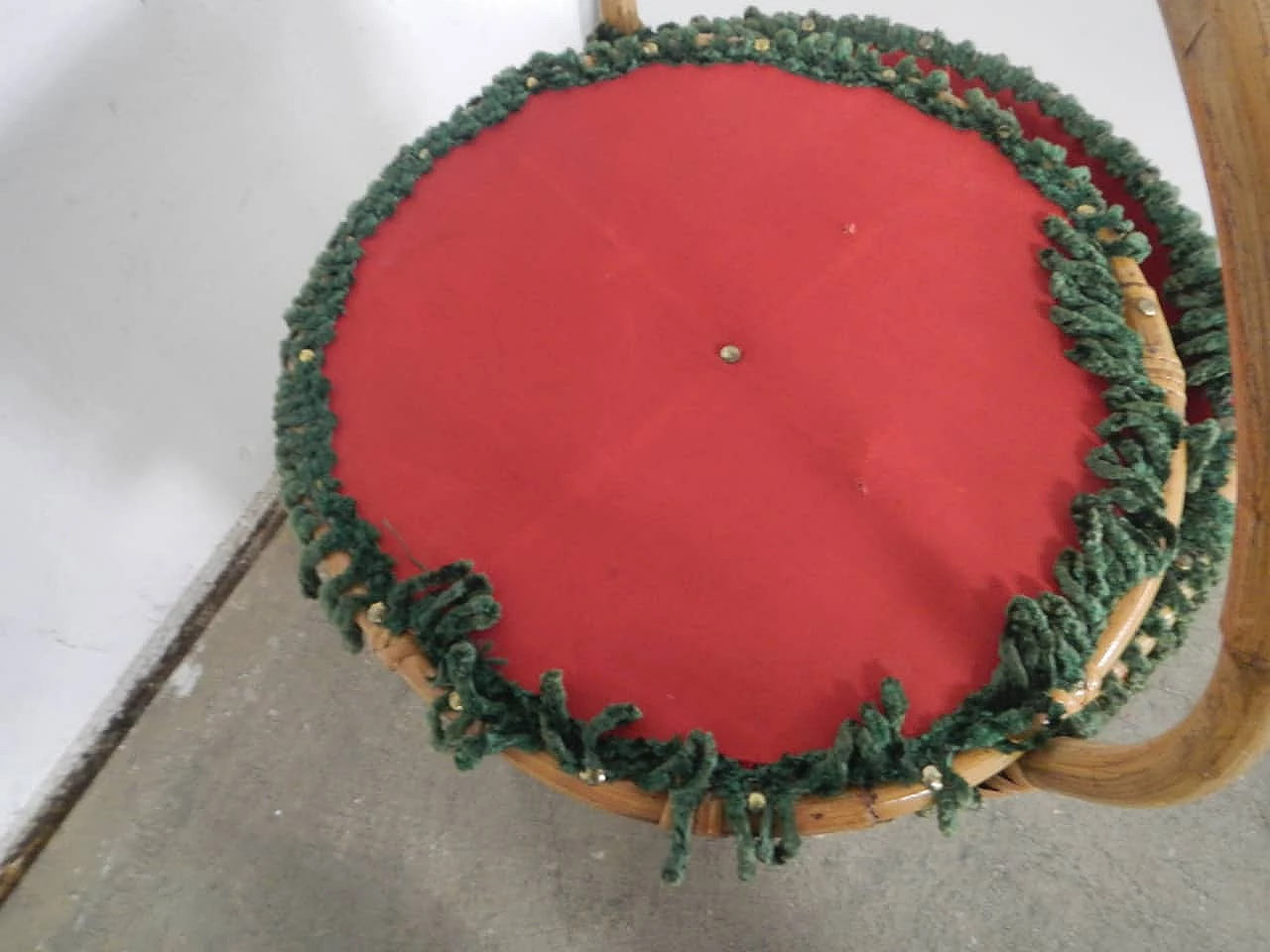 Cesto in vimini con tessuto, anni '70 1365219