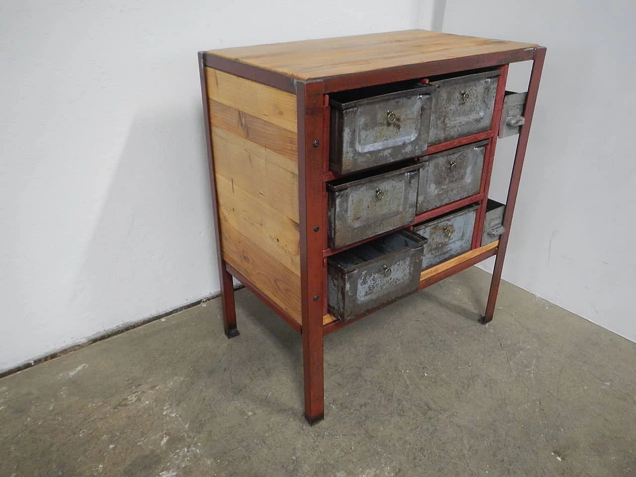 Industrial chest of drawers with metal drawers, 1950s 1365293