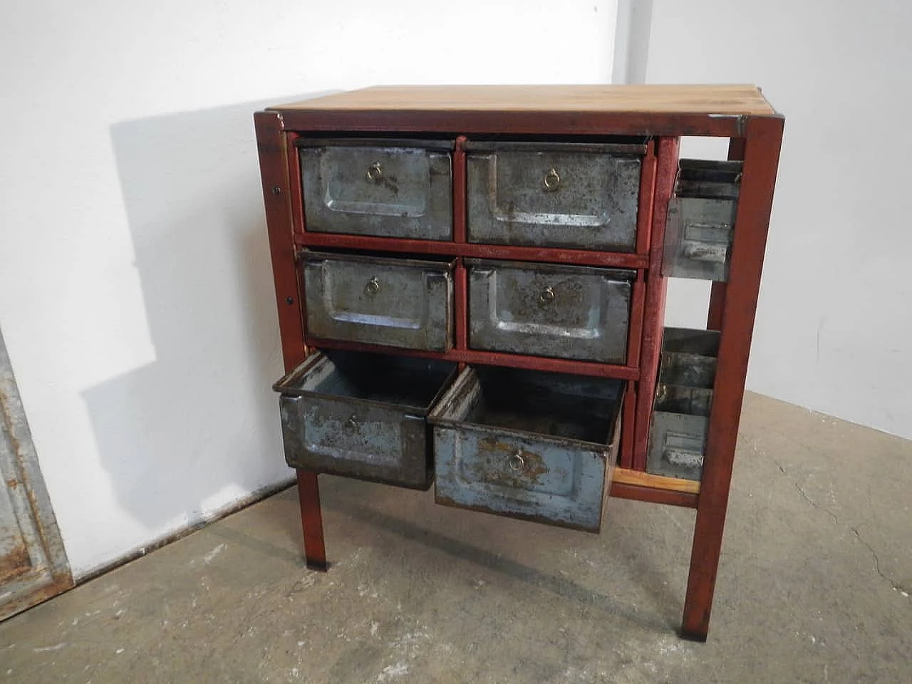 Industrial chest of drawers with metal drawers, 1950s 1365295