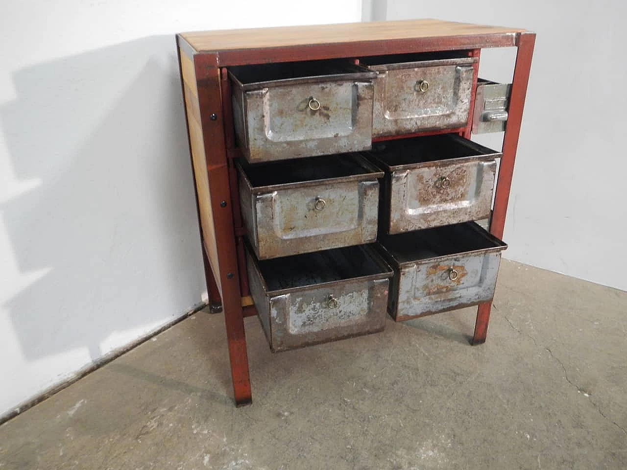 Industrial chest of drawers with metal drawers, 1950s 1365296