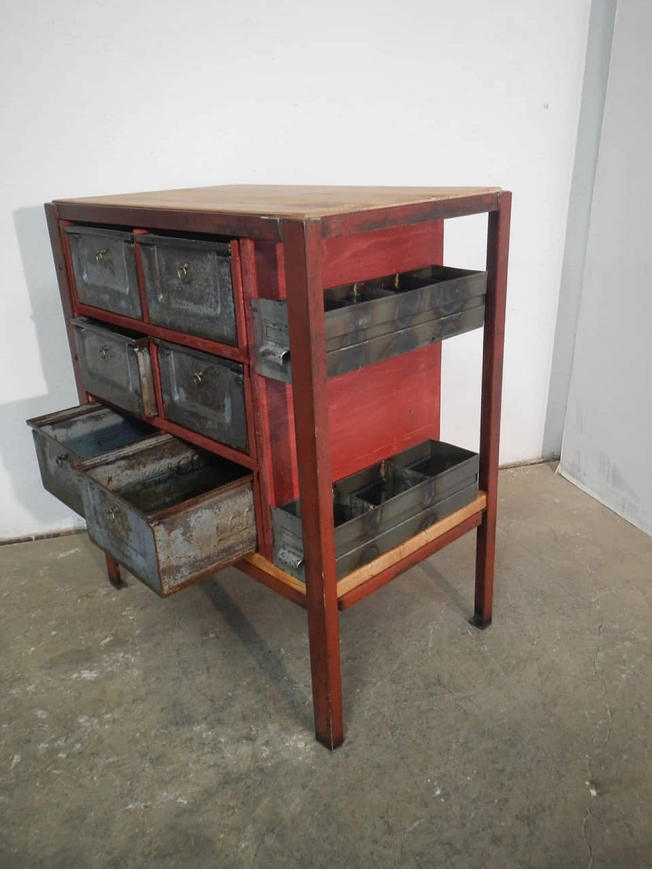 Industrial chest of drawers with metal drawers, 1950s 1365297