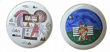 2 Decorative plates by Ibrahim Kodra and Walter Pozzi for Rossicone, 1970s