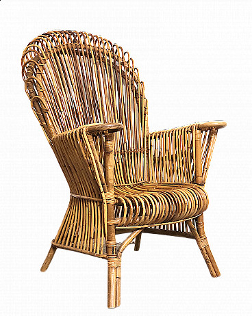 Wicker armchair in the style of Franco Albini for Vittorio Bonacina, 1960s