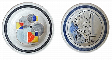 2 Decorative plates by Luigi Veronesi and Domenico Cantatore for Rossicone, 1970s