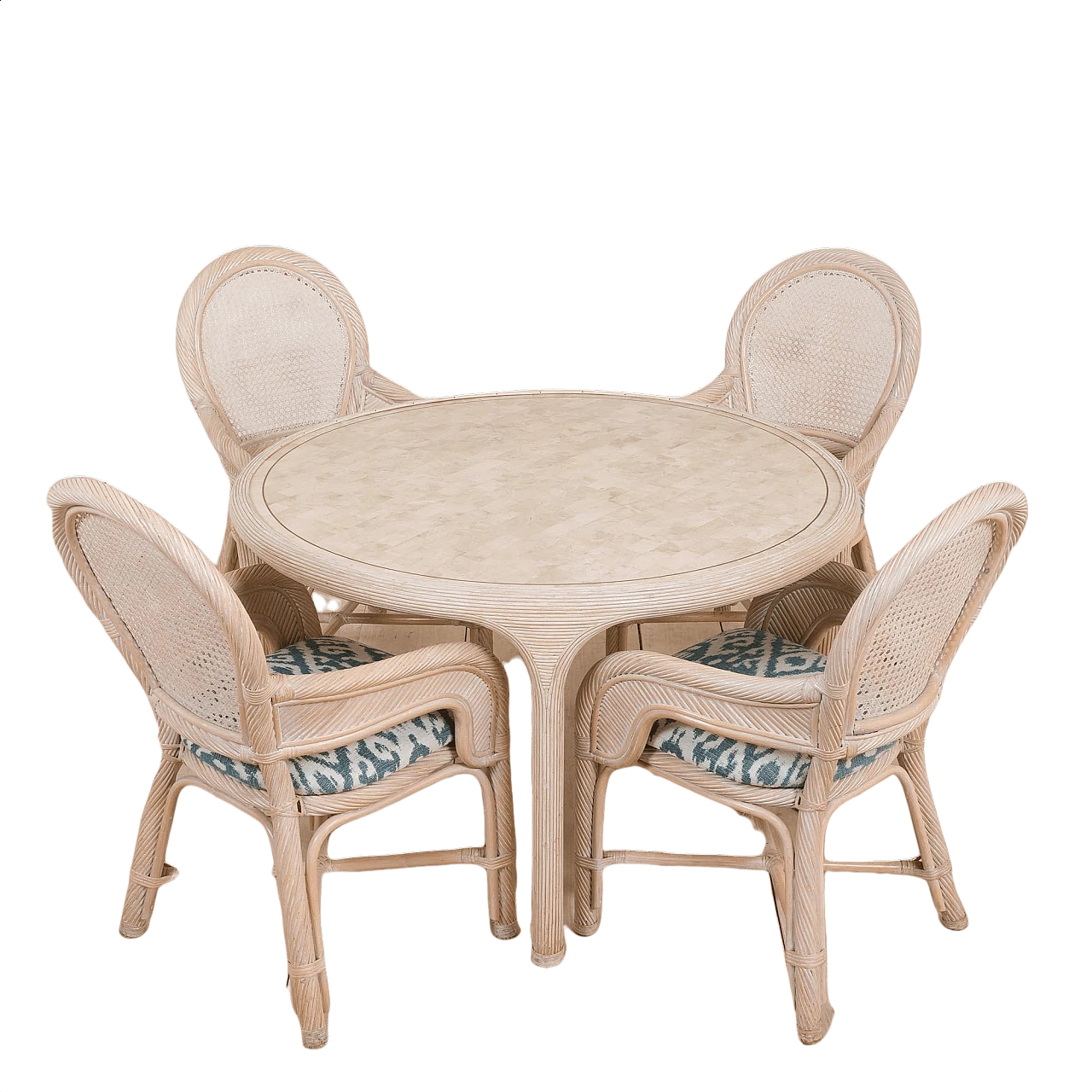 Dining set in the style of Gabriella Crespi in cane and rush, 1980s 1365578