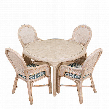 Dining set in the style of Gabriella Crespi in cane and rush, 1980s