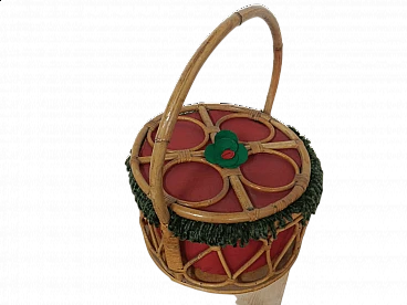 Cesto in vimini con tessuto, anni '70