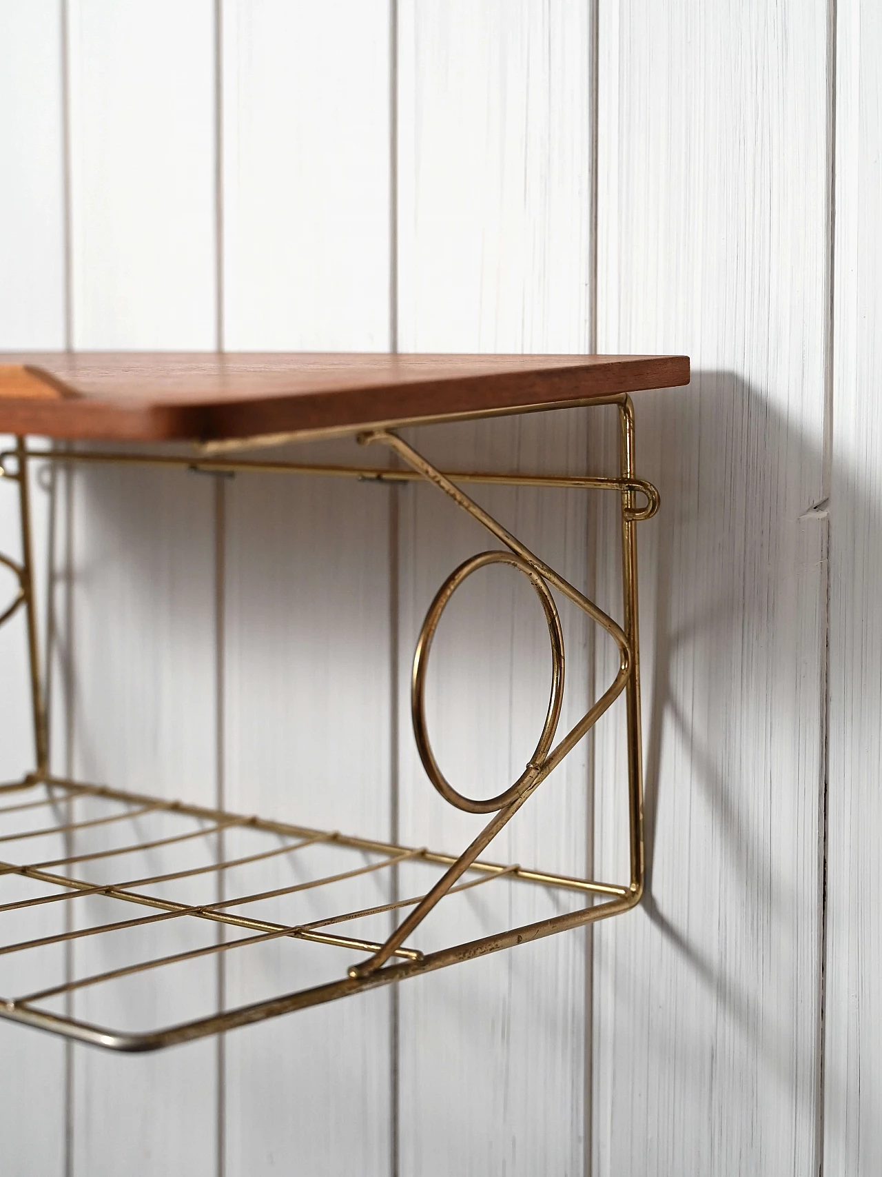 Suspended teak bedside table with gilded metal, 1960s 1365798