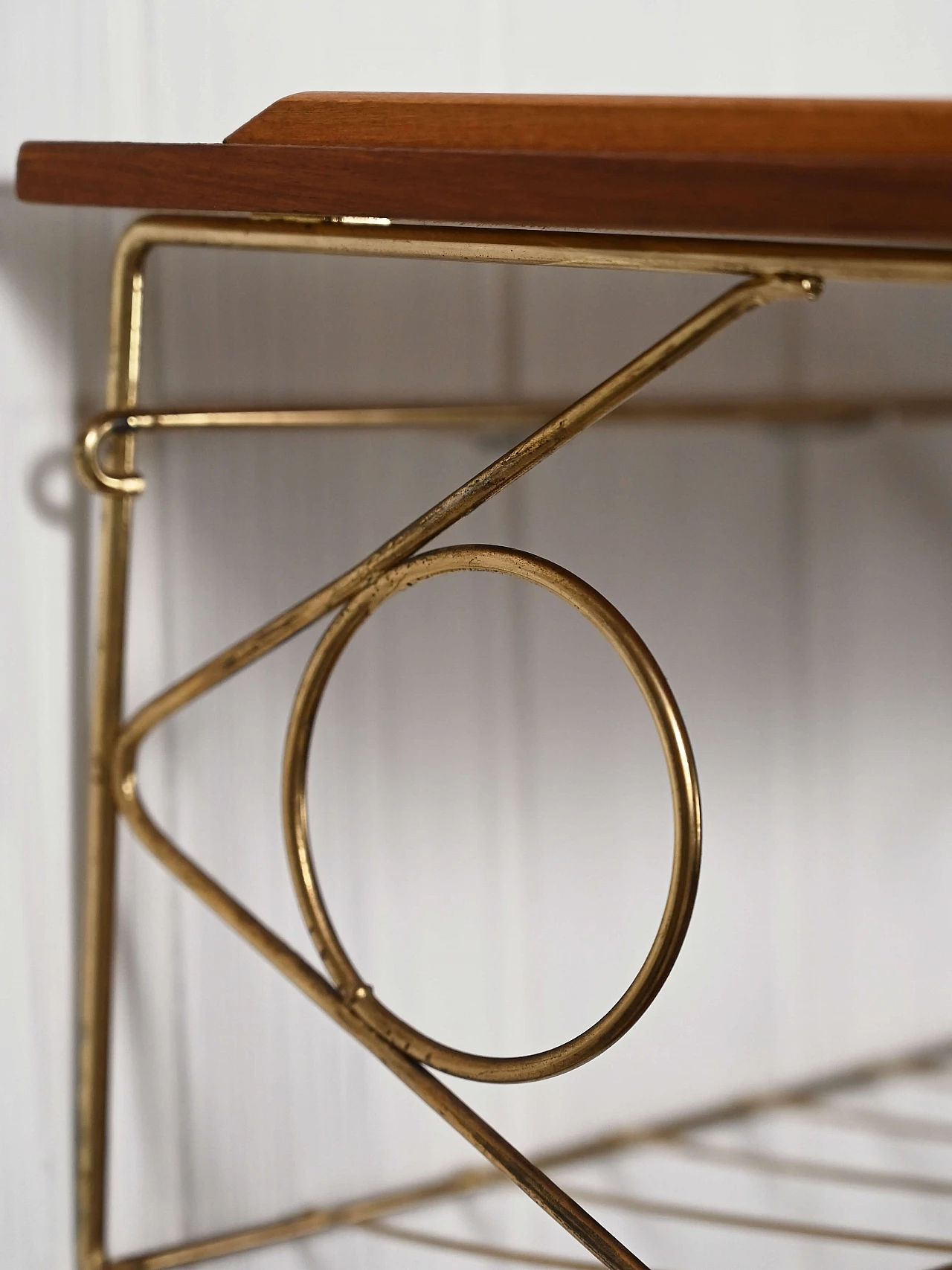 Suspended teak bedside table with gilded metal, 1960s 1365799