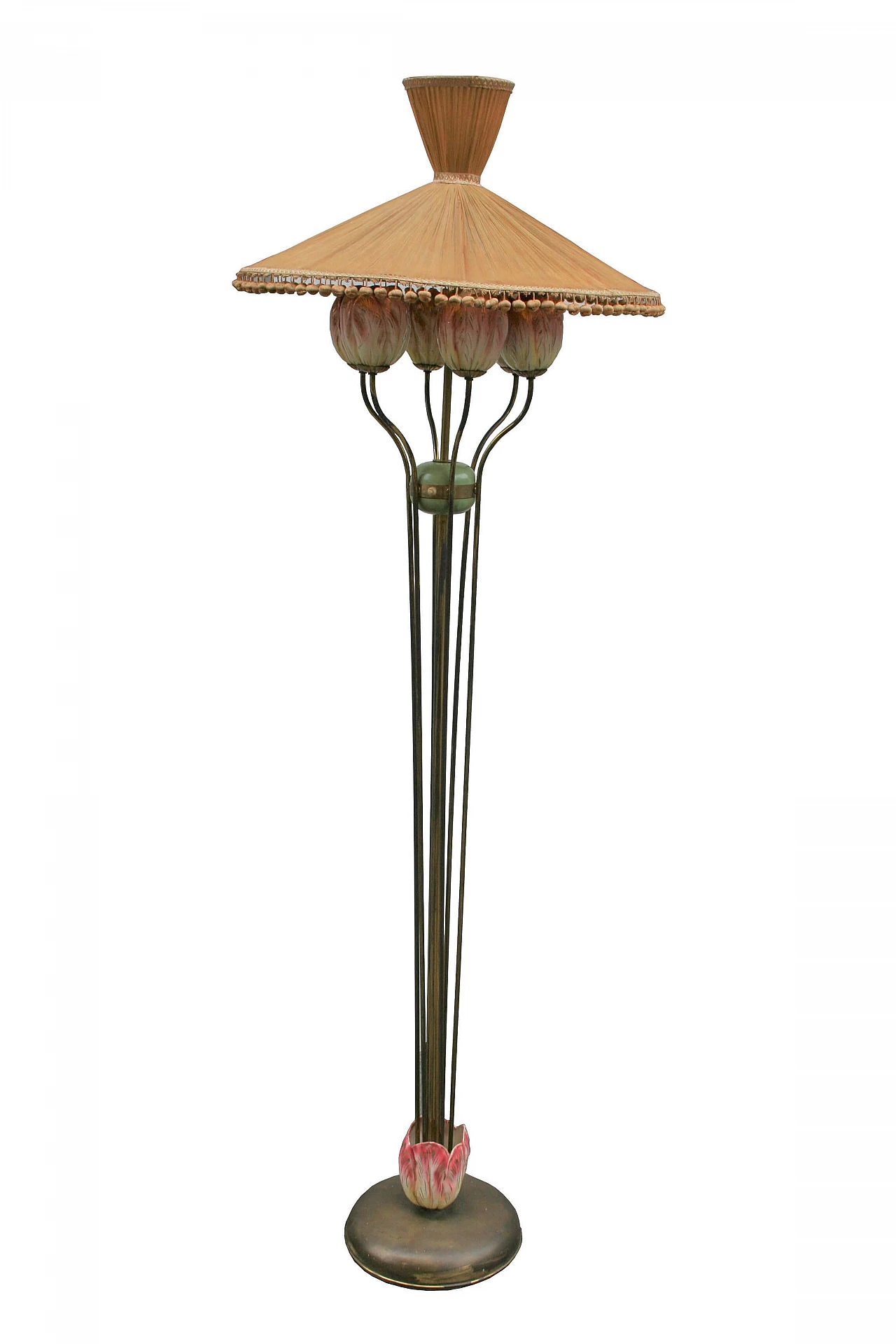 Floor lamp in ceramic and silk, 1950s 1365849