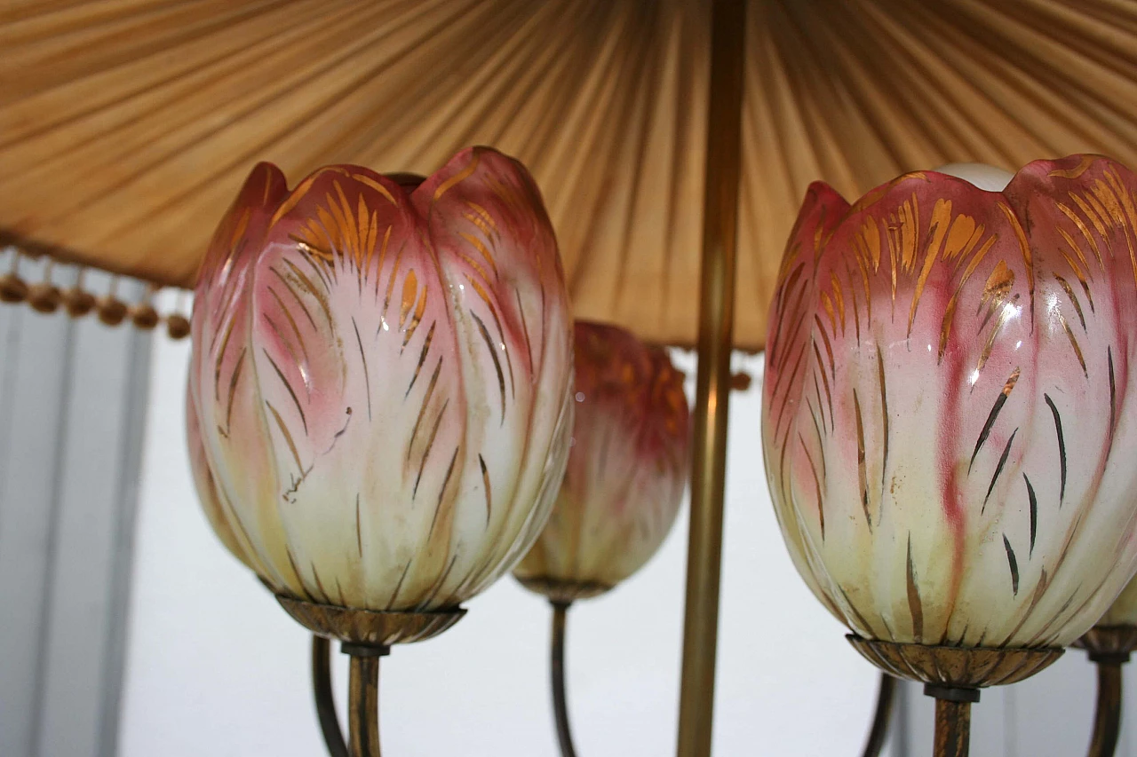 Lampada da terra in ceramica e seta, anni '50 1365850