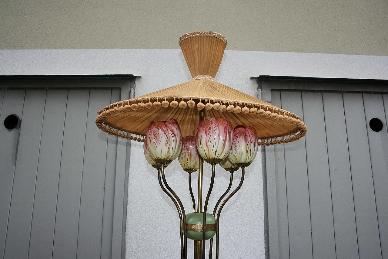 Lampada da terra in ceramica e seta, anni '50 1365851