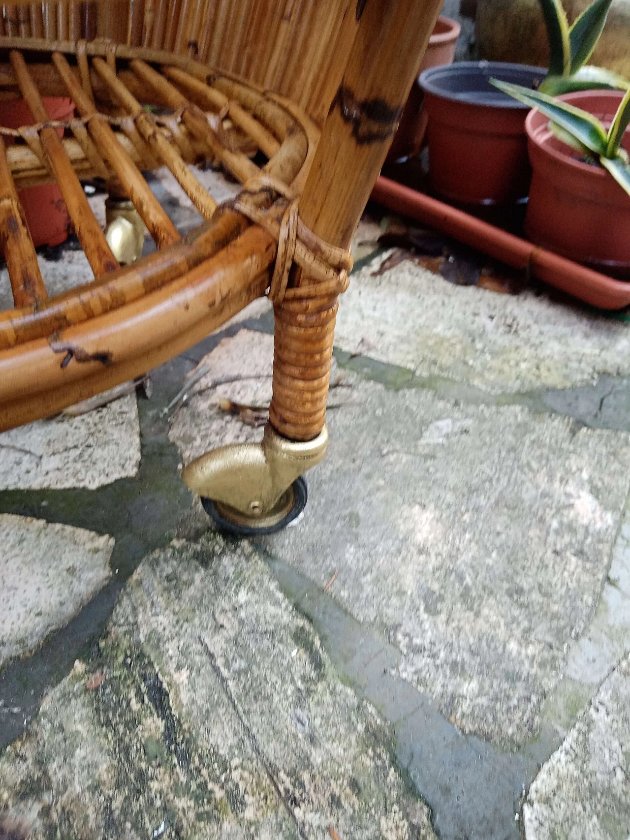 Carrello bar in vimini e bambù, anni '60 1365986