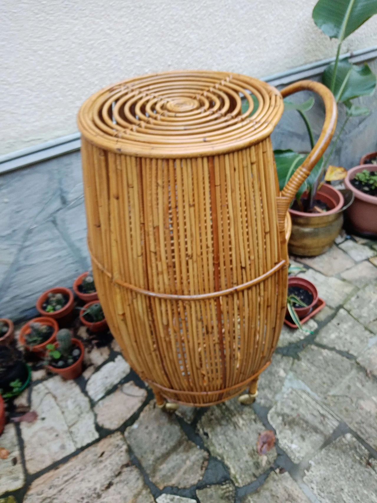 Carrello bar in vimini e bambù, anni '60 1365987