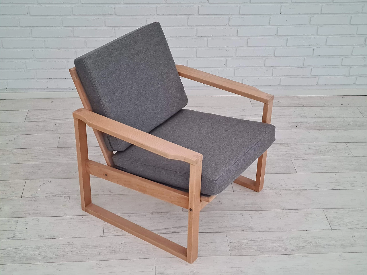 Danish beech armchair with wool cover, 1970s 1366349
