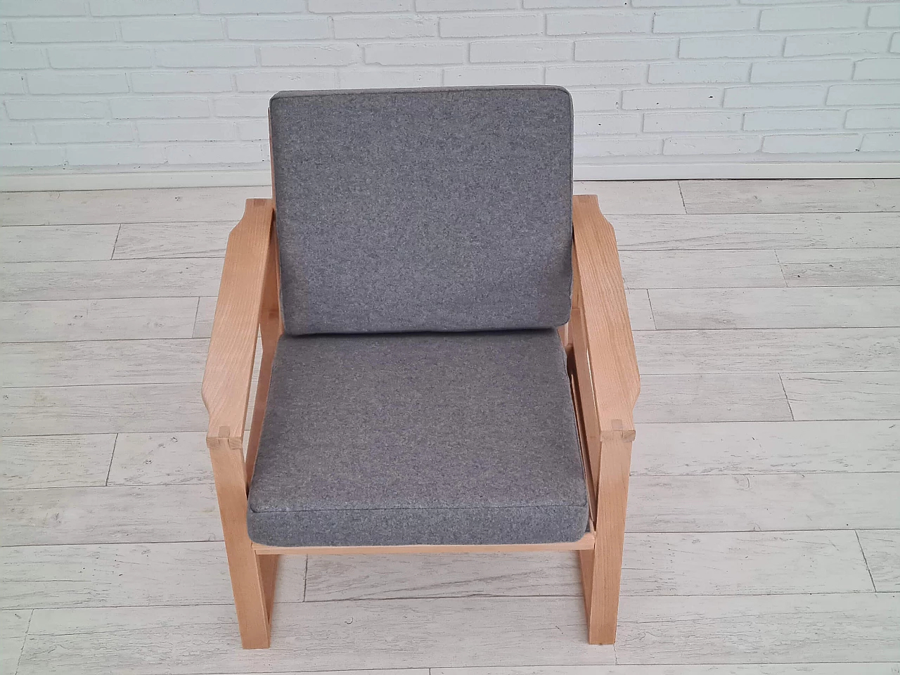 Danish beech armchair with wool cover, 1970s 1366350
