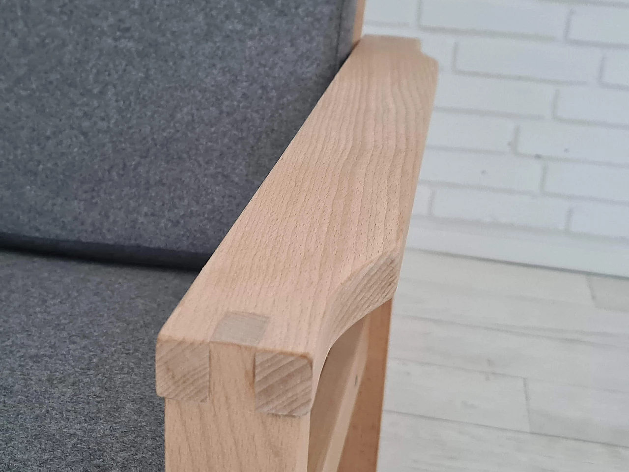 Danish beech armchair with wool cover, 1970s 1366351