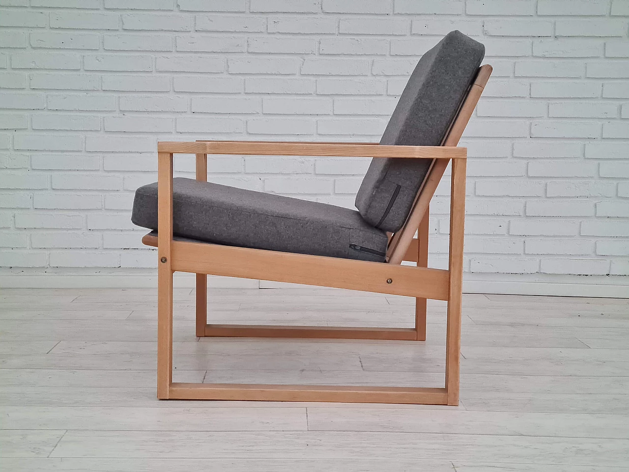 Danish beech armchair with wool cover, 1970s 1366352