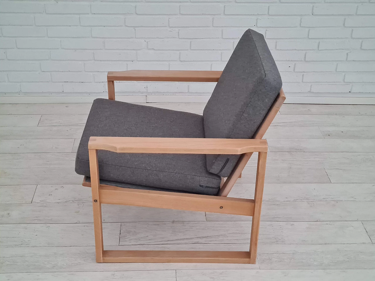 Danish beech armchair with wool cover, 1970s 1366353